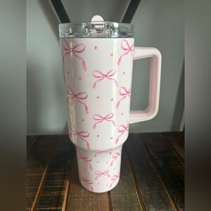 Hobby Lobby Pink Bows and Hearts Stainless Steel Tumbler 40oz Exclusive NEW